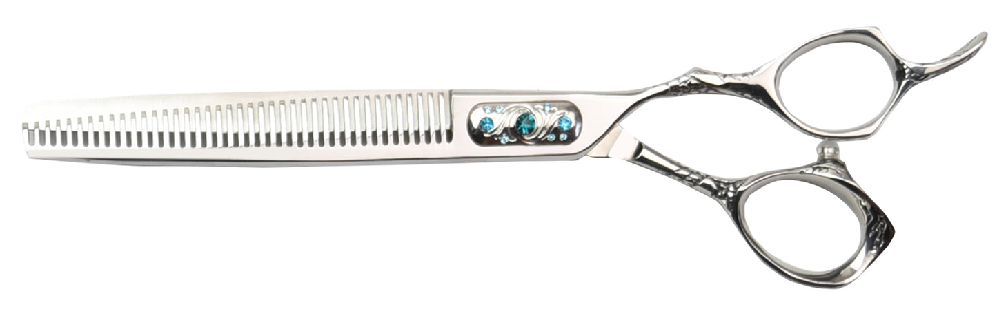 Dog hair scissors with one-sided teeth