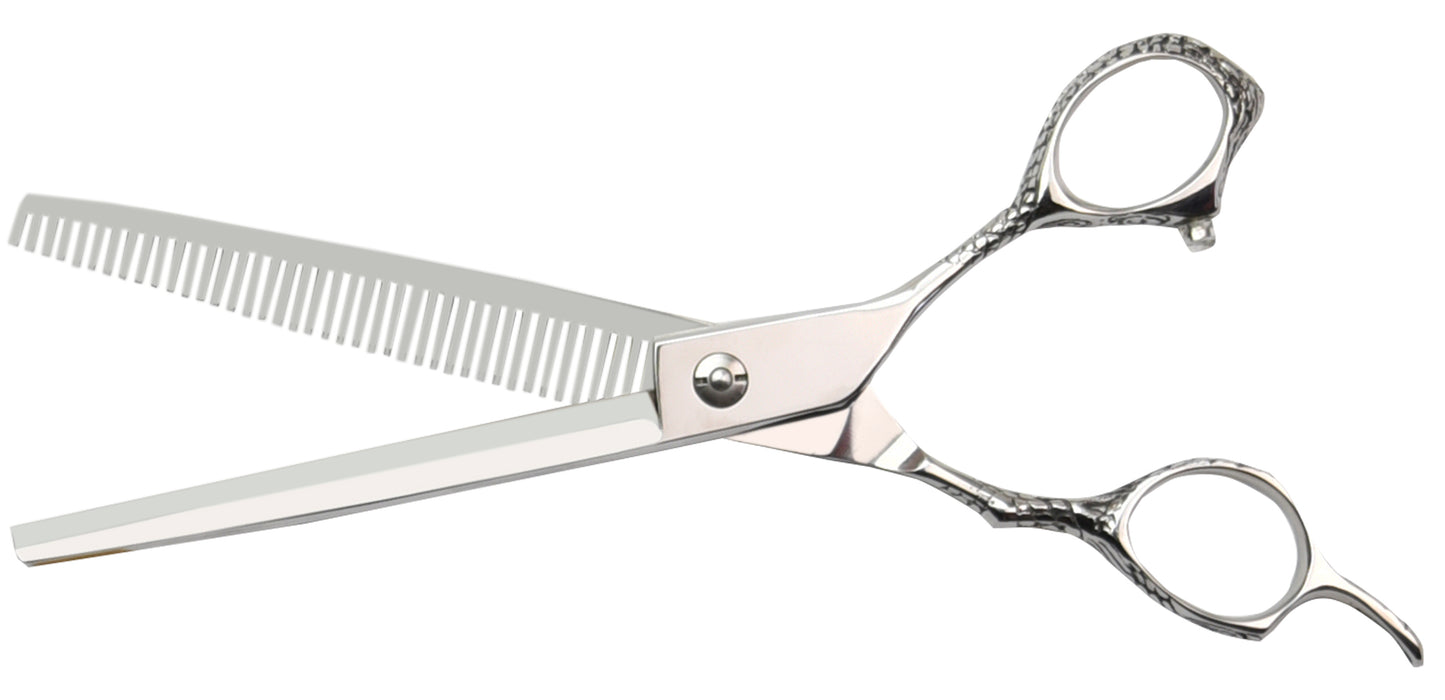 Dog hair scissors with one-sided teeth
