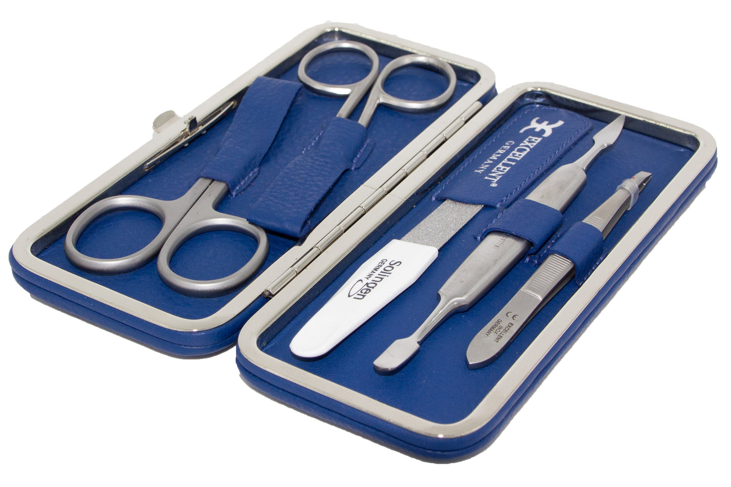 Manicure case 5-piece made of blue imitation leather