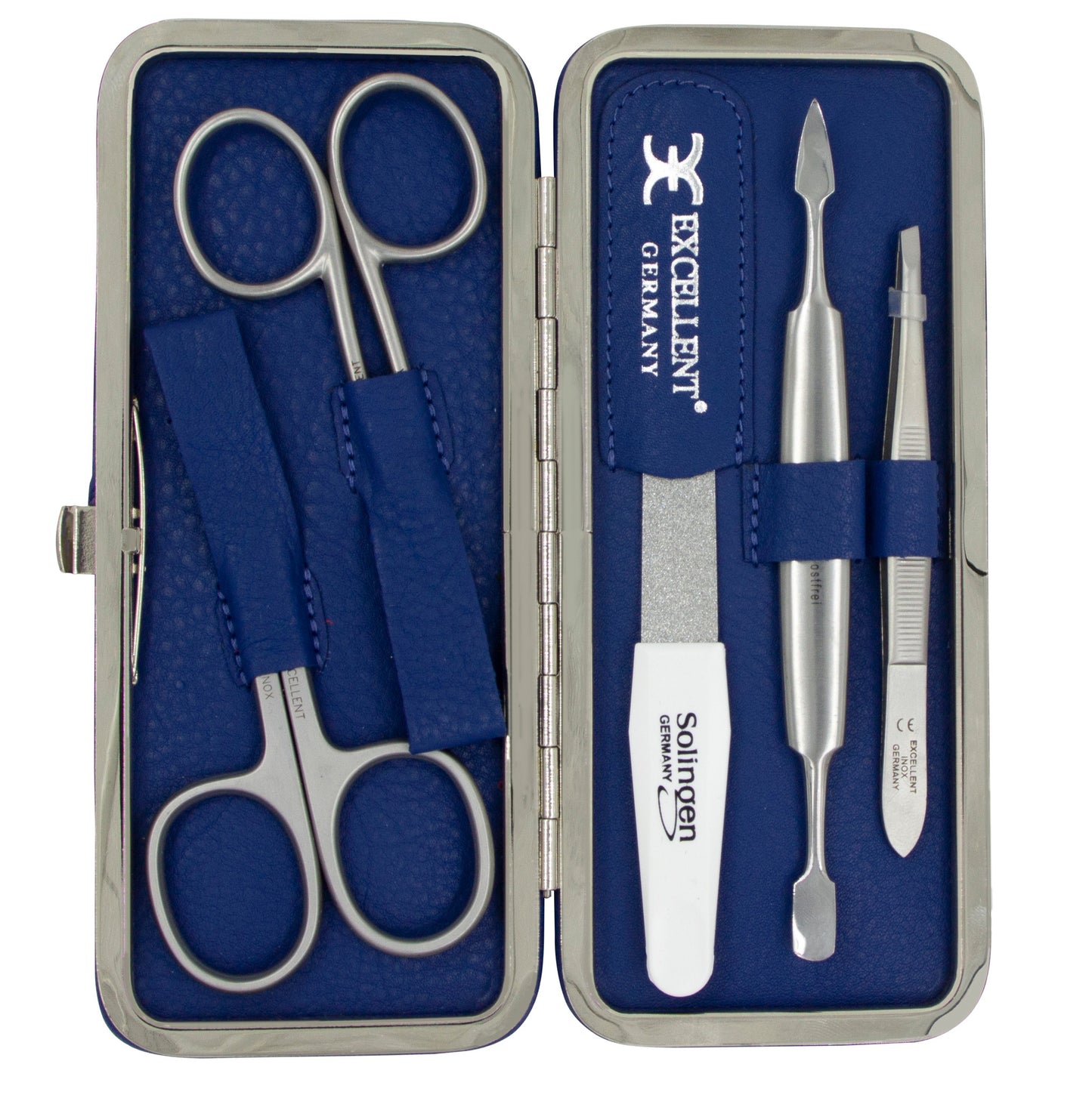 Manicure case 5-piece made of blue imitation leather
