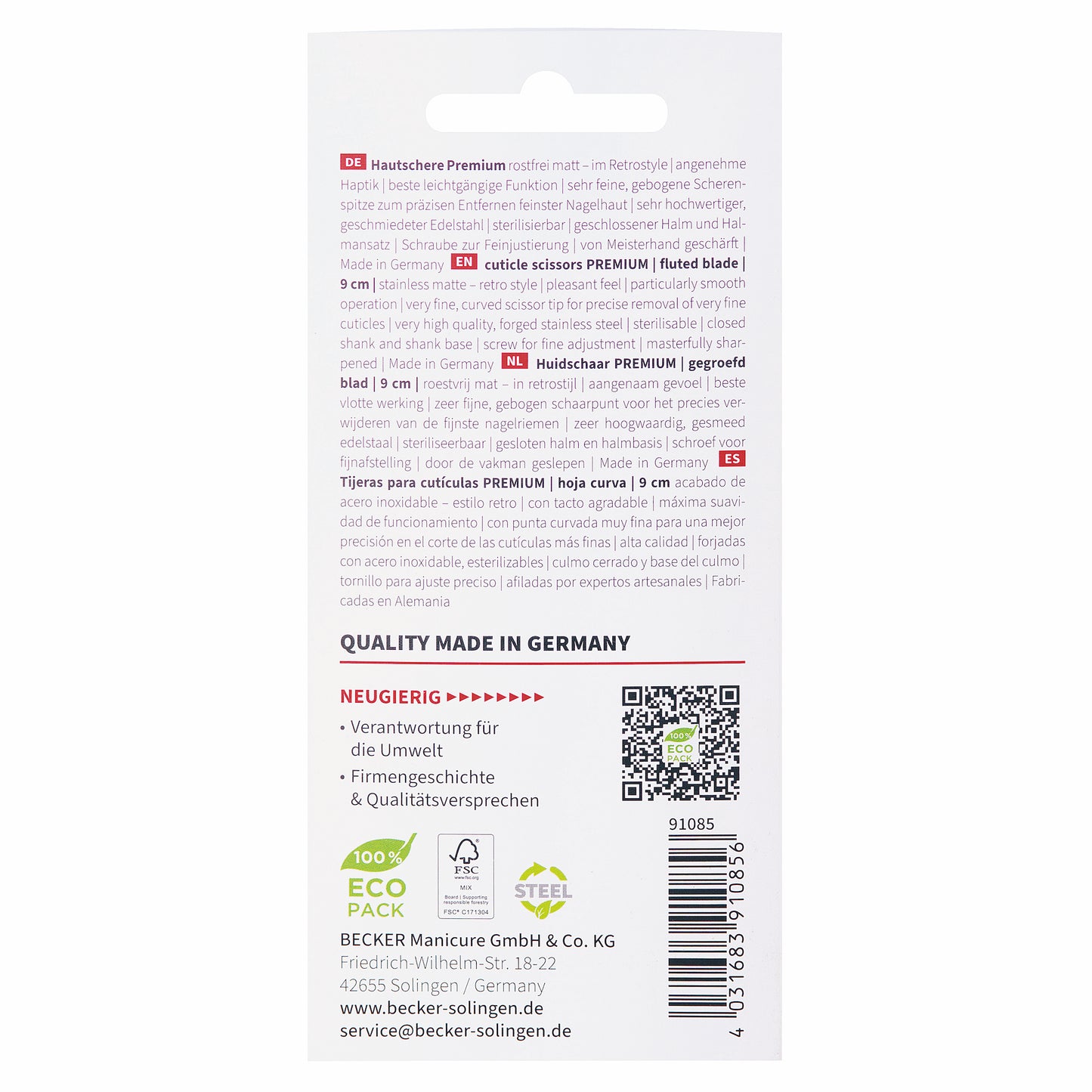 Erbe Cuticle Scissors "Premium" cm 9 Inox, closed handle