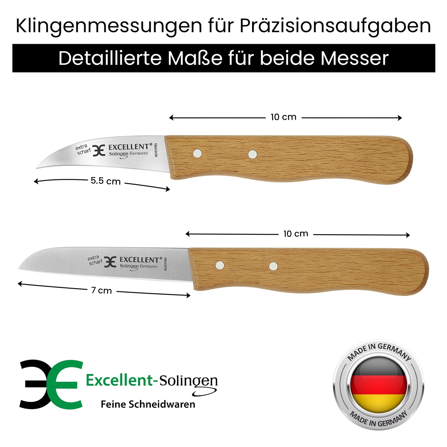 2-teiliges Gemüsemesser-Set aus Solingen – mit Echtholzgriff aus Buche