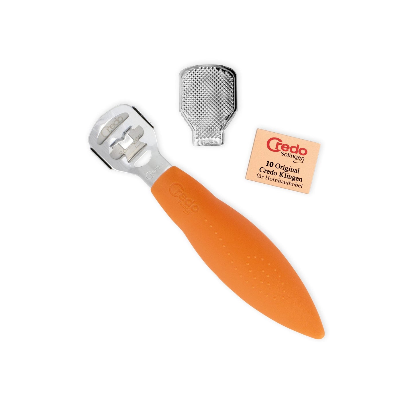 Credo Hornhaut Längshobel mit Raspelclip mit 10 Klingen - Orange
