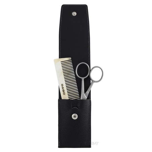 DOVO Bart und Grooming-Set – 2-teilig, schwarzes Leder