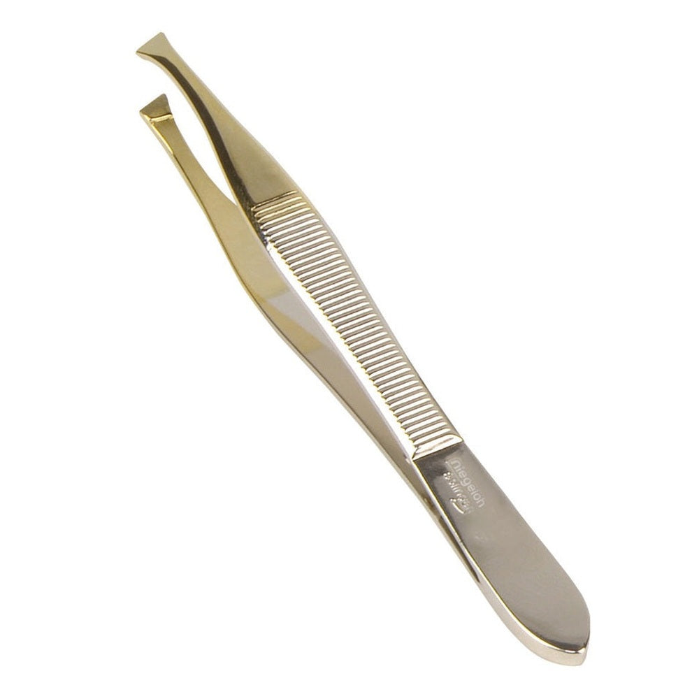 Pinzette, schräg, teilvergoldet, 9 cm