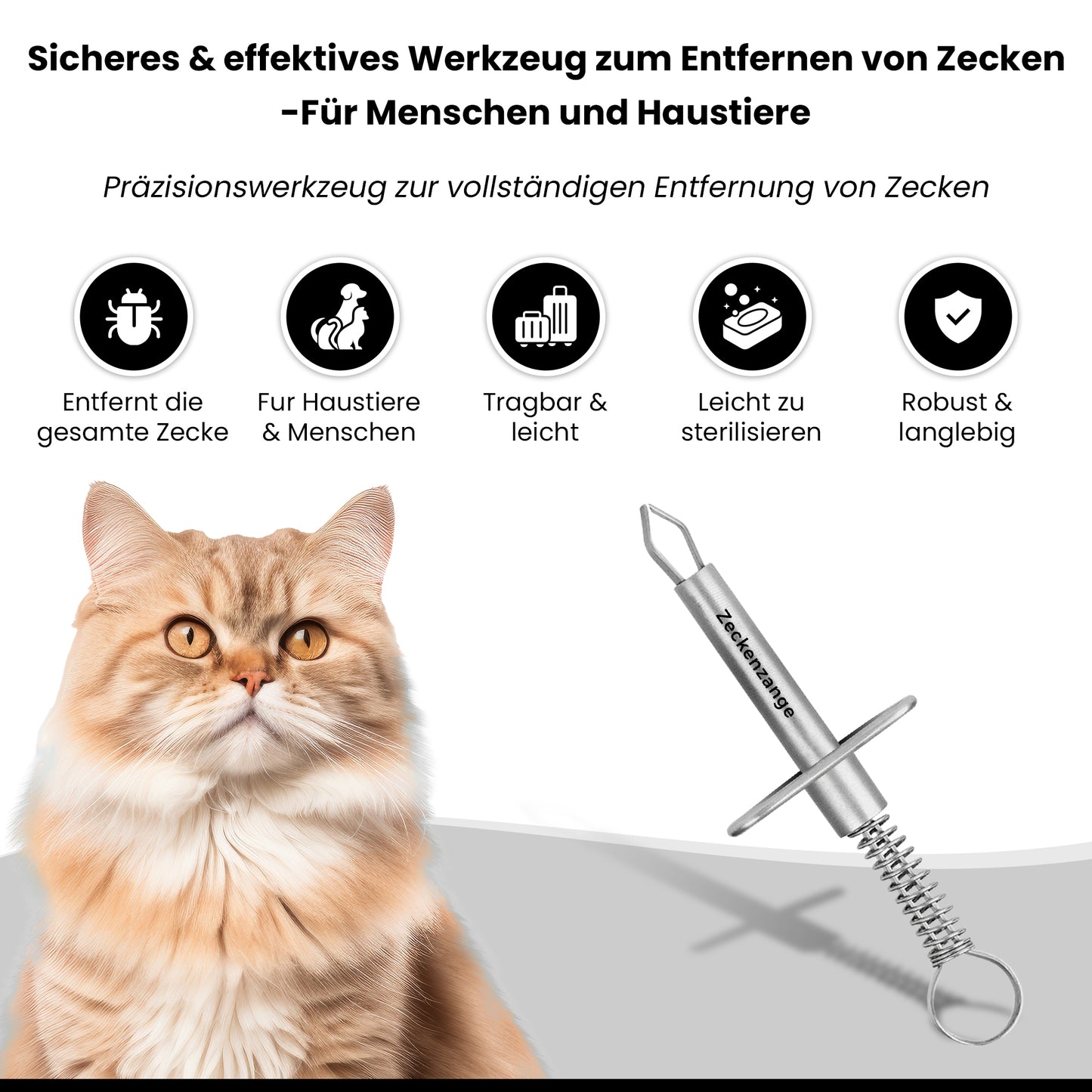 Zeckenzange mit Haltebuegel - rostfreier Edelstahl - ideal geeignet für Haustiere