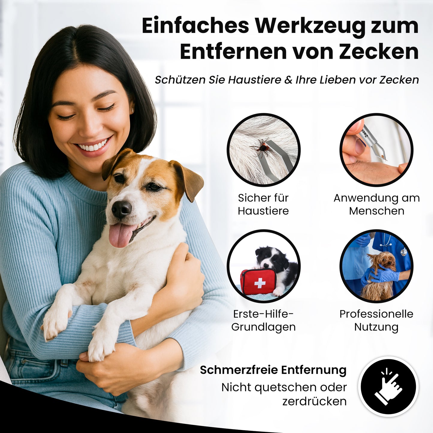 Zeckenzange mit Haltebuegel - rostfreier Edelstahl - ideal geeignet für Haustiere
