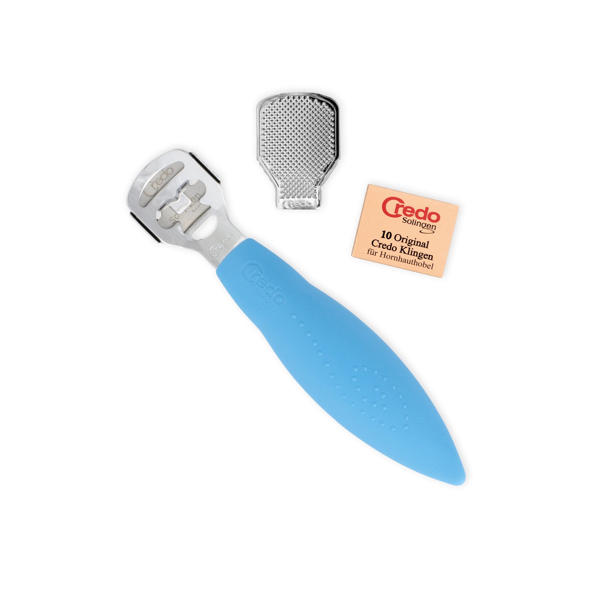 Credo Hornhaut Längshobel mit Raspelclip mit 10 Klingen - Blau