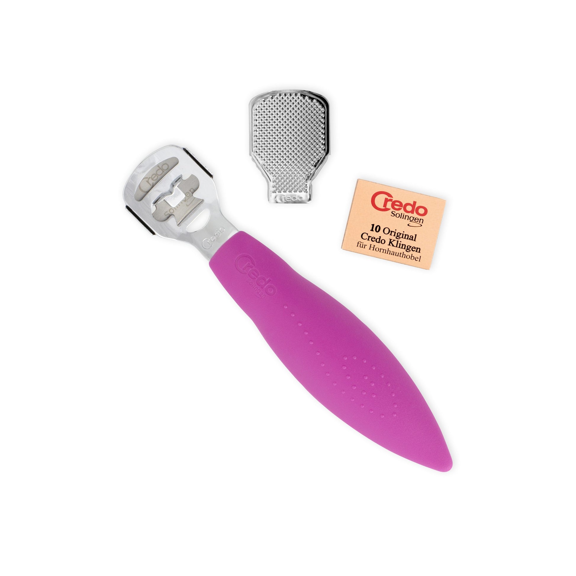 Credo Hornhaut Längshobel mit Raspelclip mit 10 Klingen - Pink