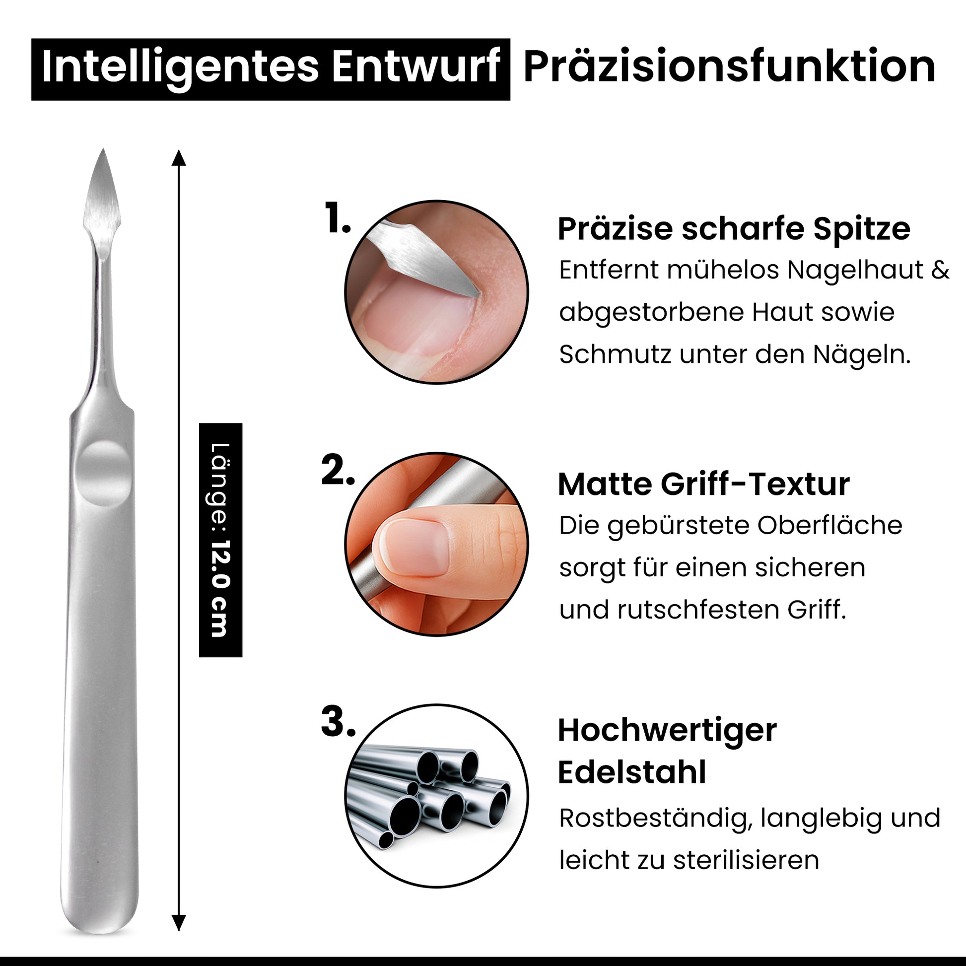 Nagelreiniger aus Edelstahl 12 cm – Präzisions Nagelhautentferner für Maniküre & Pediküre