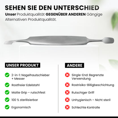 Nagelhautmesser und Nagelhautschieber – 2-in-1 Edelstahl-Tool