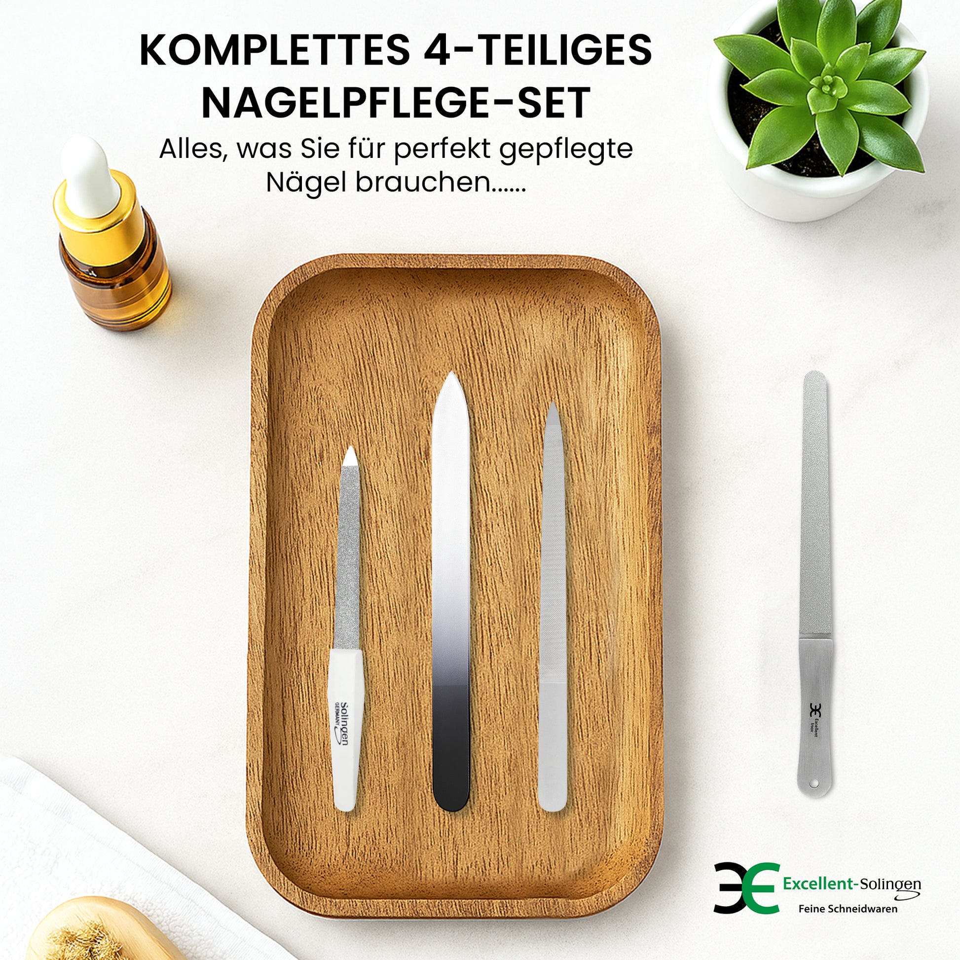 Nagelfeilen Set 4-teilig – Glasfeile, Saphirfeile, Diamantfeile & Edelstahlfeile
