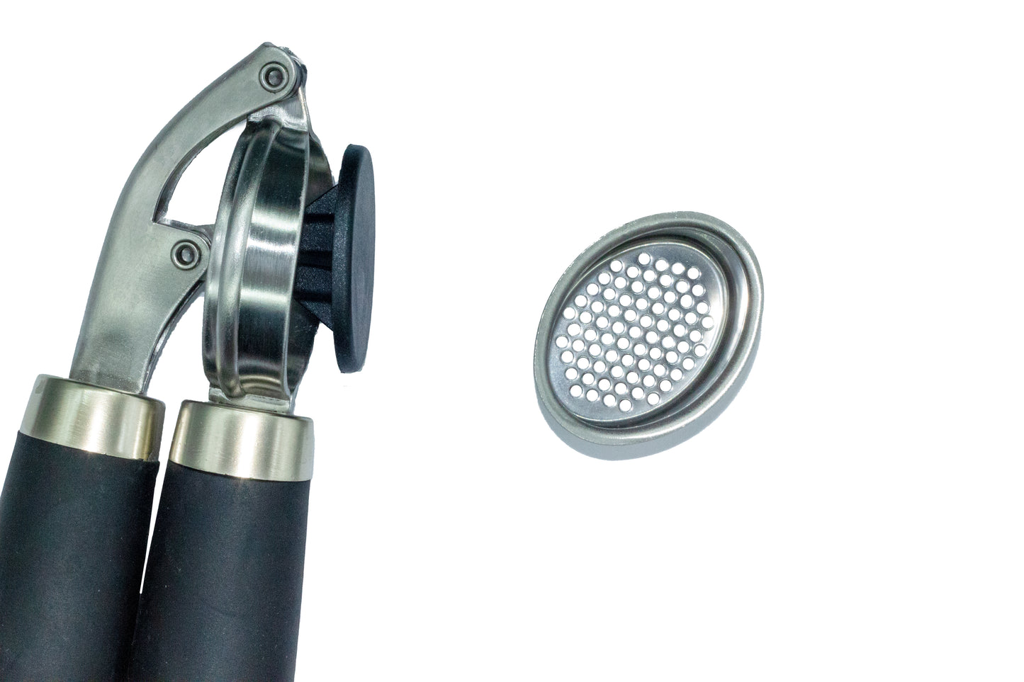 Garlic press with plastic handle