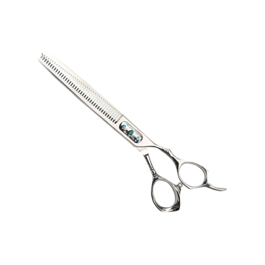 Dog hair scissors with one-sided teeth