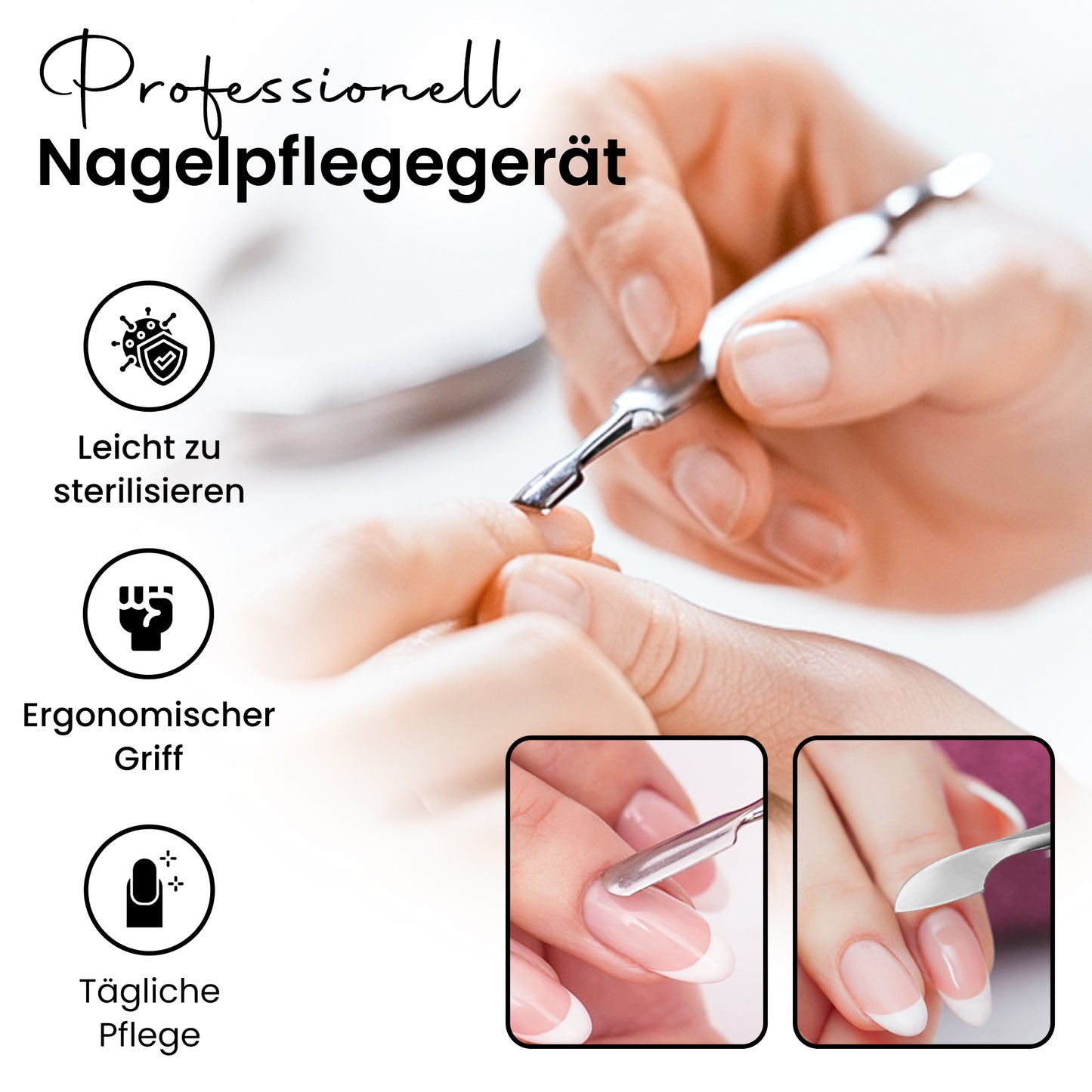 Nagelhautmesser und Nagelhautschieber – 2-in-1 Edelstahl-Tool