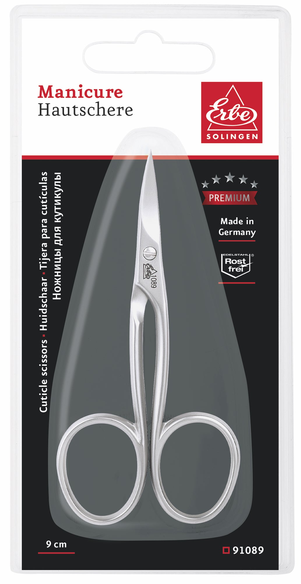 Erbe cuticle scissors cm 9 Inox "Premium", round stem, ground