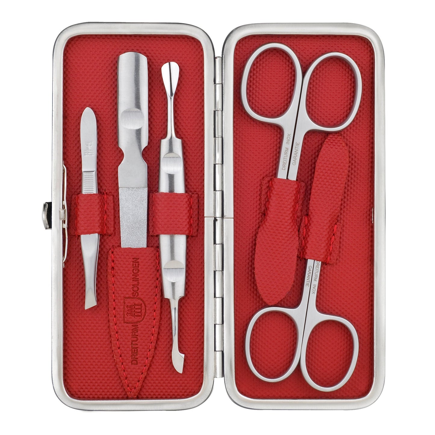 DREITURM Maniküre-Etuis – Hochwertige Pflege-Sets in verschiedenen Ausführungen - Made in Solingen - Modell Red Tex