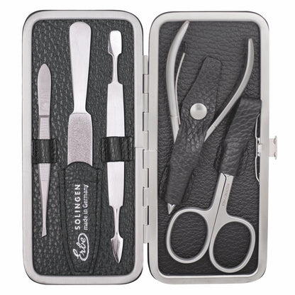 Erbe Maniküre Bügeletui inox Schwarz mit Hautzange und Nagelschere