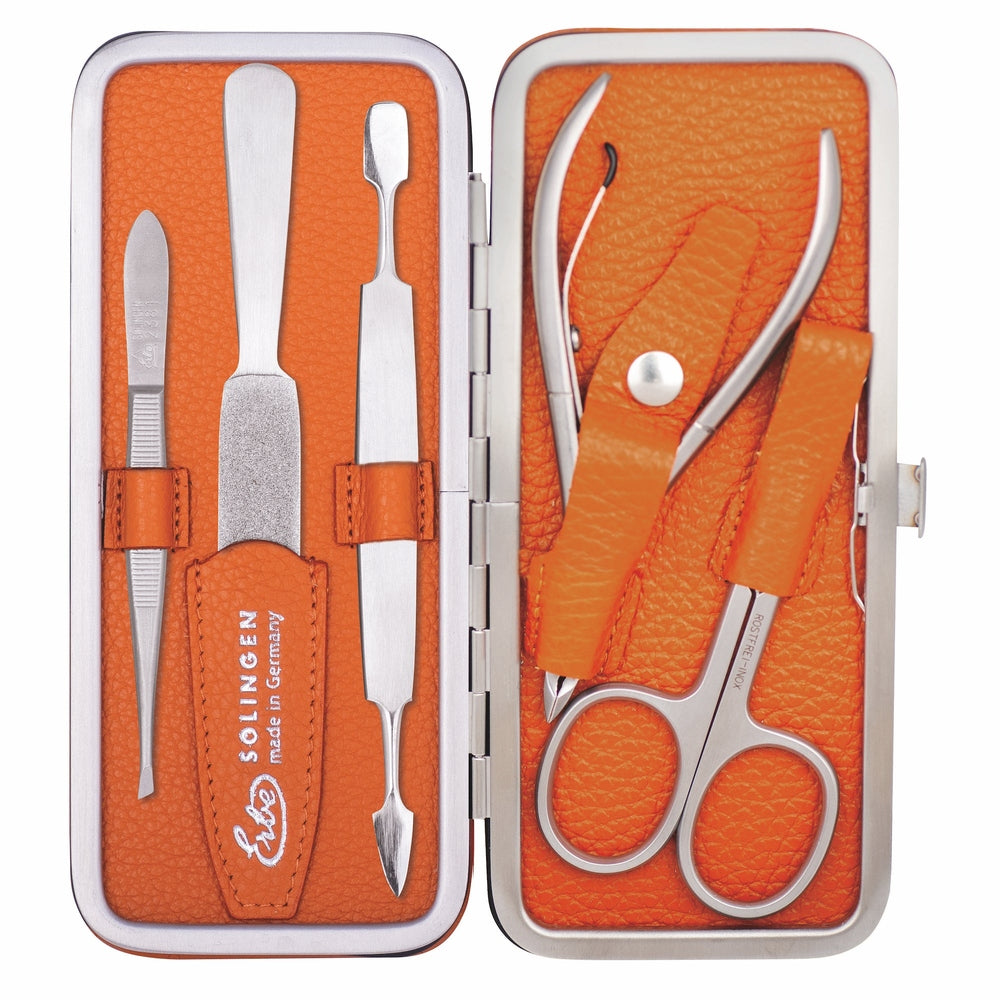Erbe Maniküre Bügeletui inox Orange mit Hautzange und Nagelschere