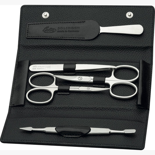 Erbe Maniküre Druckknopfetui Black Mamba inox 5-teilig – Farbe Schwarz, Silber