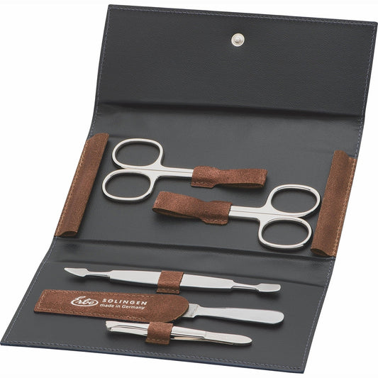 Erbe Maniküre Druckknopfetui inox 5-teilig Cognac – Farbe Braun
