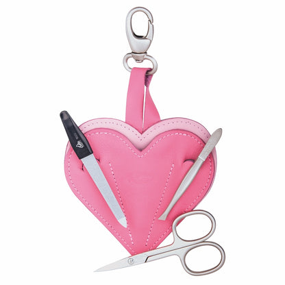 Erbe Maniküre Herz-Lederetui Pink mit Karabinerhaken