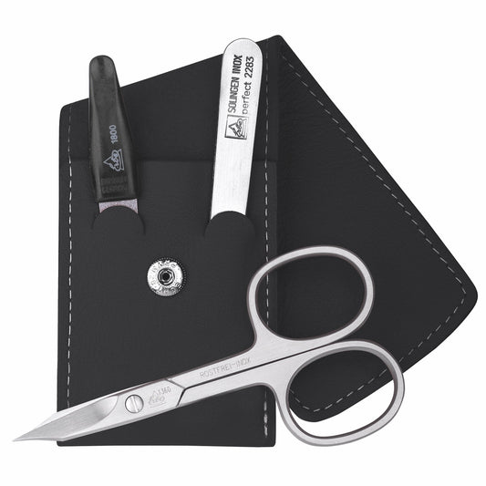 Erbe Maniküre Taschenetui inox Schwarz Travel 3-teilig – Farbe Schwarz, Silber