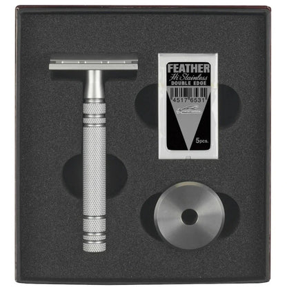 FEATHER Rasierhobel AS-D2S Edelstahl mit Ständer