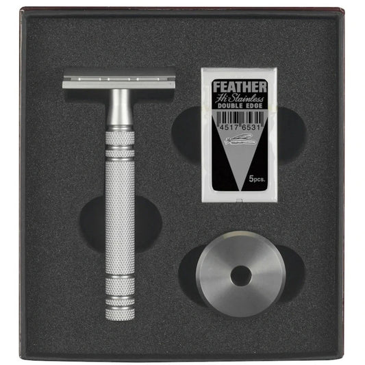 FEATHER Rasierhobel AS-D2S Edelstahl mit Ständer