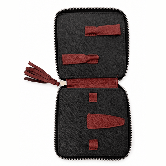 Maniküre Reißverschluss-Etui Rindleder rot