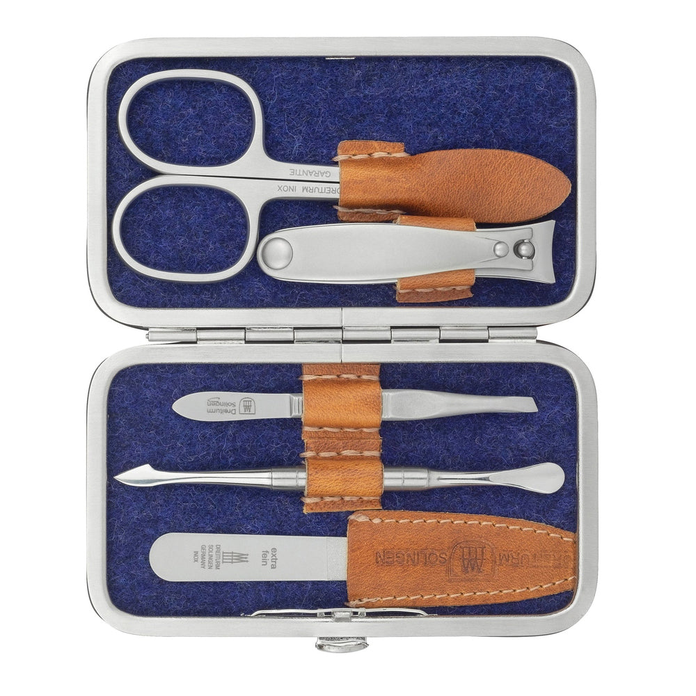 Maniküreetuis aus echtem Wildleder & Filz – Modell Loden blau