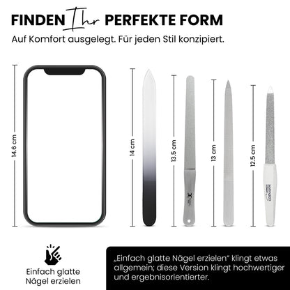 Nagelfeilen Set 4-teilig – Glasfeile, Saphirfeile, Diamantfeile & Edelstahlfeile