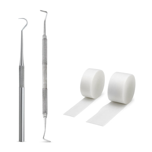 Tamponadensonde & Wattehaken für eingewachsene Fußnägel – Set mit 2 Tamponaden – Nagelpflege-Instrument aus Edelstahl