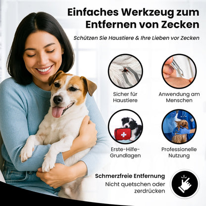 Zeckenzange mit Haltebuegel - rostfreier Edelstahl - ideal geeignet für Haustiere