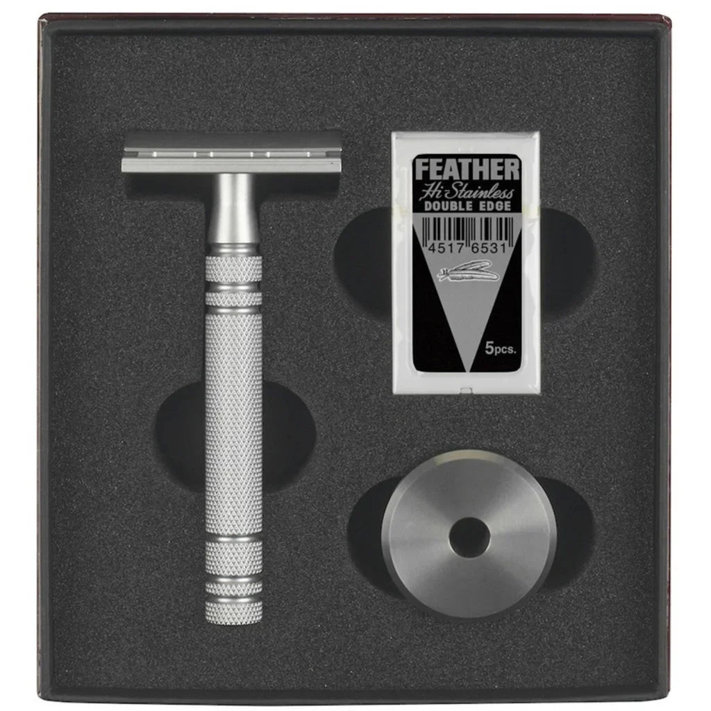 FEATHER Rasierhobel AS-D2S Edelstahl mit Ständer