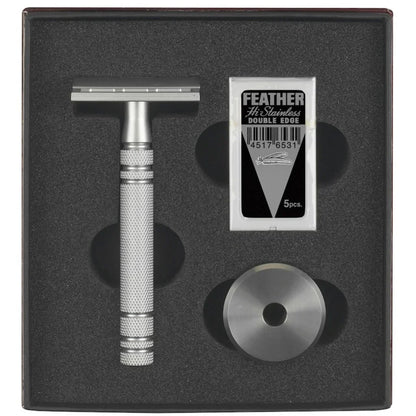 FEATHER Rasierhobel AS-D2S Edelstahl mit Ständer